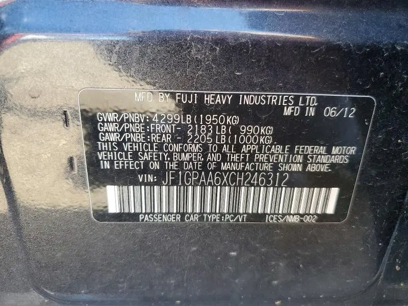 2012 SUBARU IMPREZA   