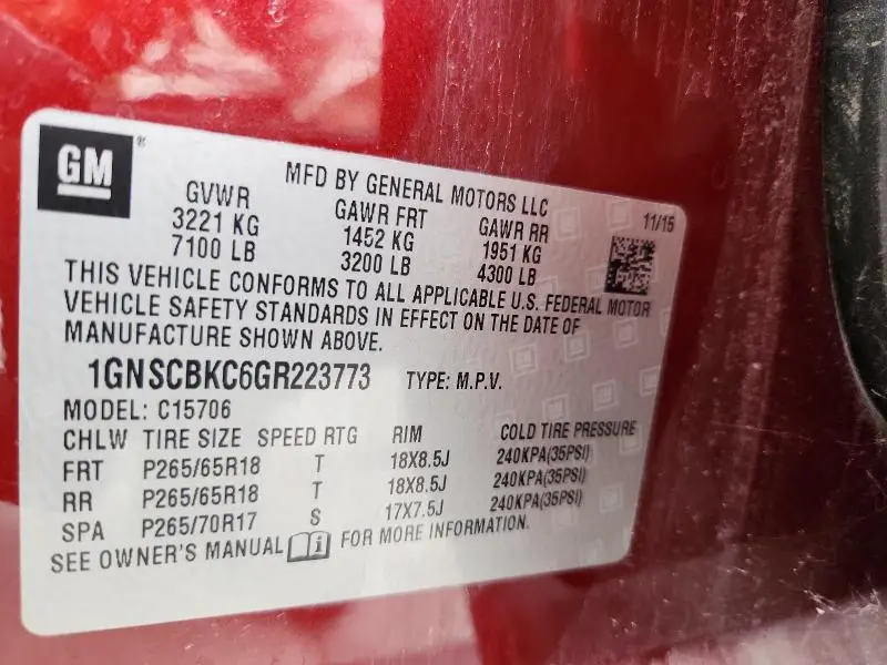 2016 CHEVROLET TAHOE C1500 LT  