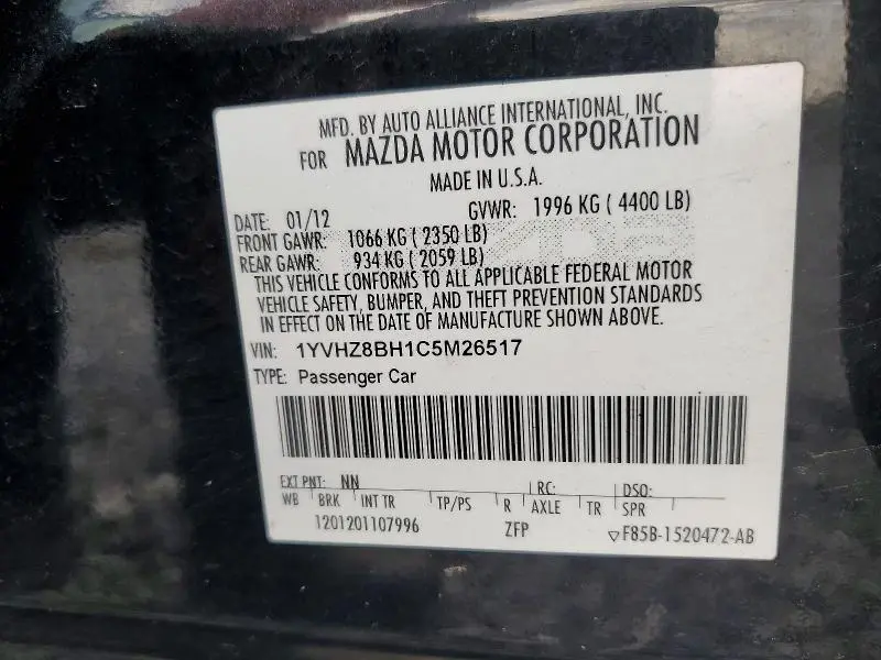 2012 MAZDA 6 I  