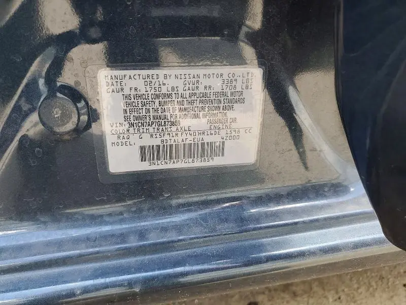 2016 NISSAN VERSA 1.6 S  