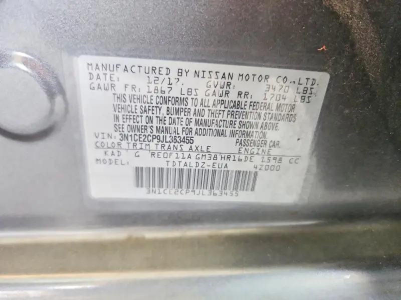 2018 NISSAN VERSA NOTE SV  