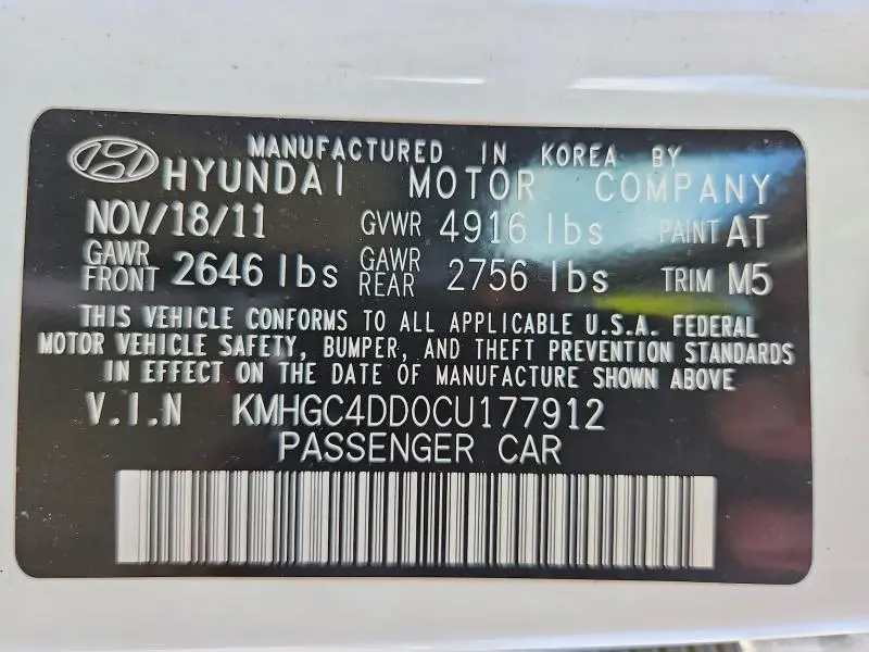 2012 HYUNDAI GENESIS 3.8L  