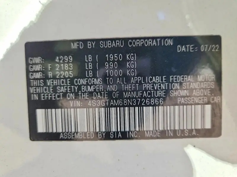 2022 SUBARU IMPREZA SPORT  