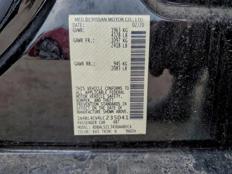 2020 NISSAN ALTIMA SR  