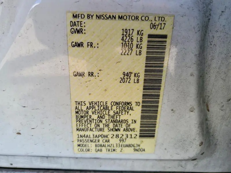 2017 NISSAN ALTIMA 2.5 SR  