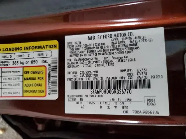 2016 FORD FUSION SE  