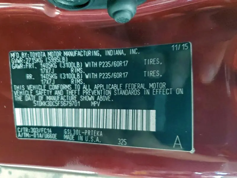 2015 TOYOTA SIENNA LE  