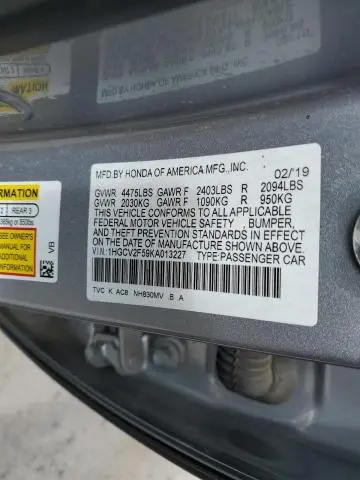 2019 HONDA ACCORD EXL