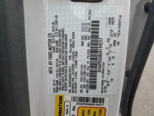 2016 FORD FUSION TITANIUM PHEV  