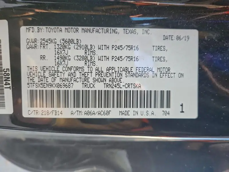 2019 TOYOTA TACOMA ACCESS CAB  