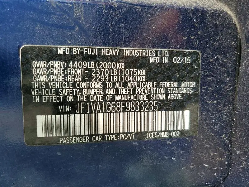 2015 SUBARU WRX LIMITED  