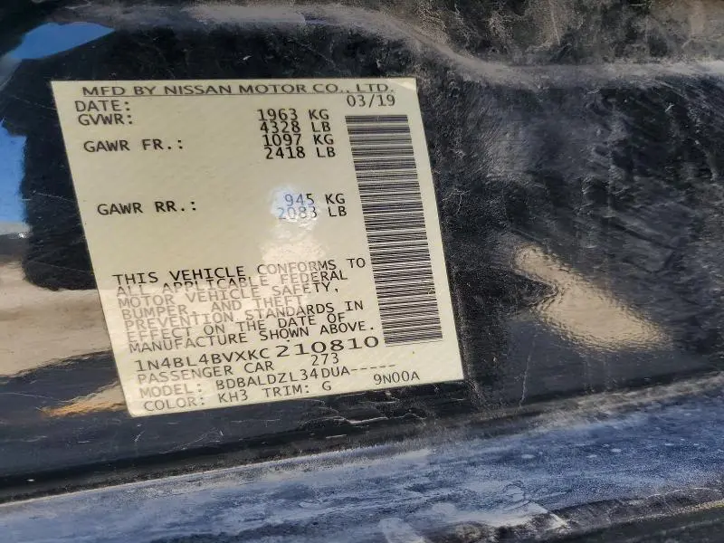 2019 NISSAN ALTIMA 2.5 S  