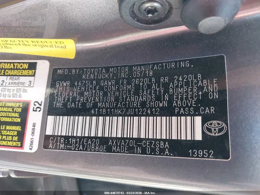 2018 TOYOTA CAMRY SE