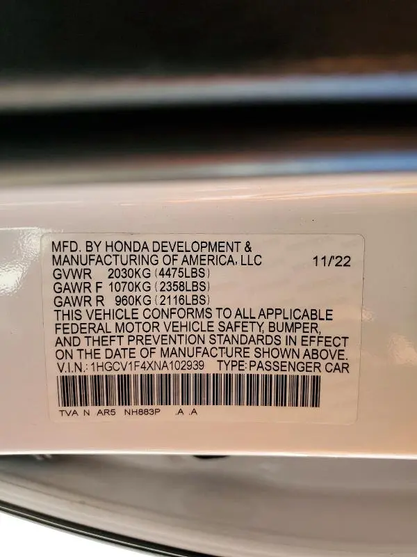 2022 HONDA ACCORD SPORT SE  