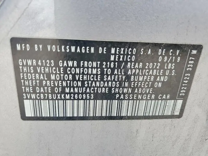 2019 VOLKSWAGEN JETTA S  