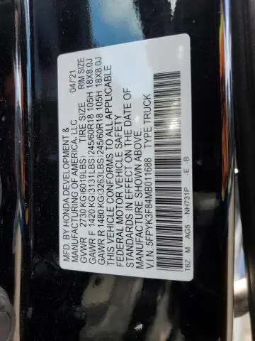 2021 HONDA RIDGELINE BLACK EDITION  