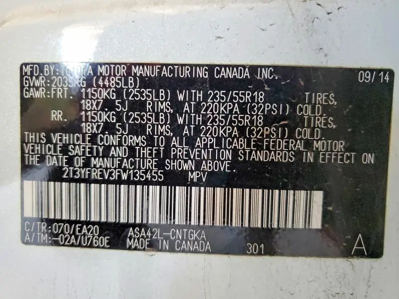 2015 TOYOTA RAV4 LIMITED  