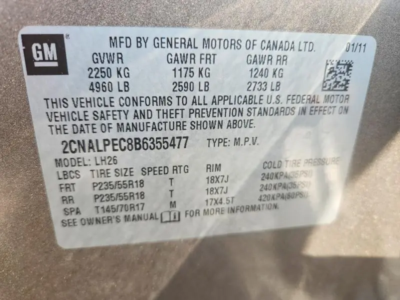 2011 CHEVROLET EQUINOX LT  