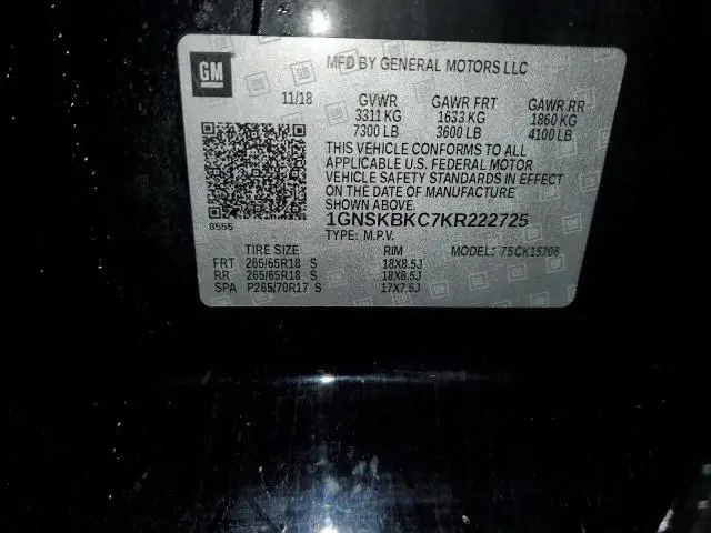 2019 CHEVROLET TAHOE K1500 LT  