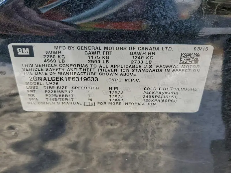 2015 CHEVROLET EQUINOX LT  