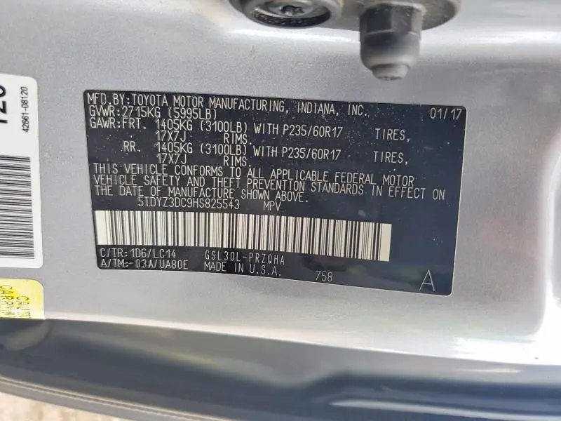 2017 TOYOTA SIENNA XLE 8-PASSENGER  