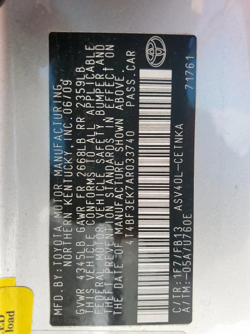 2010 TOYOTA CAMRY BASE  