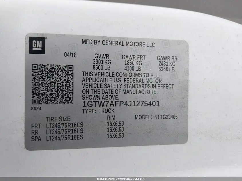 2018 GMC SAVANA 2500 WORK VAN