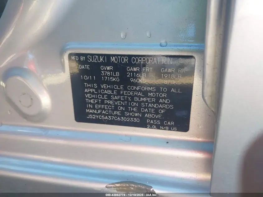 2012 SUZUKI SX4 LE/LE POPULAR