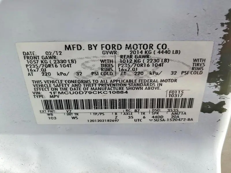 2012 FORD ESCAPE XLT  
