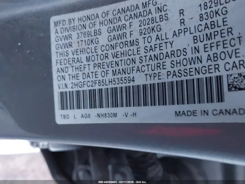 2020 HONDA CIVIC SPORT