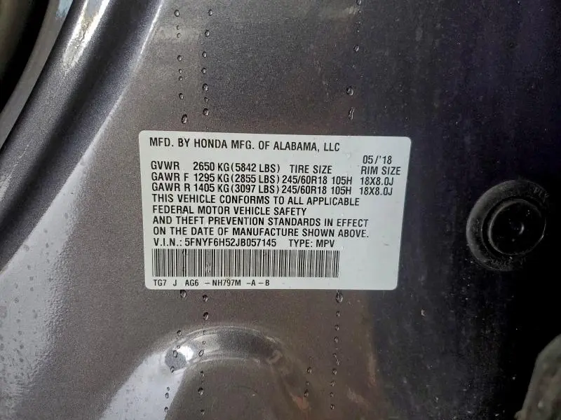 2018 HONDA PILOT EXL  