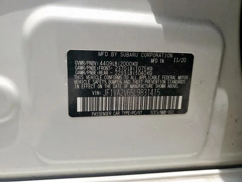 2020 SUBARU WRX STI LIMITED  