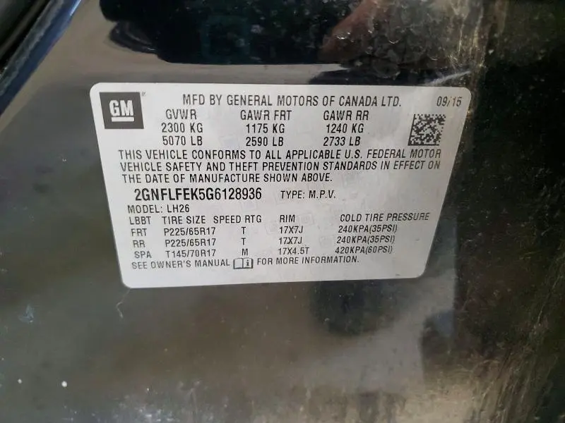 2016 CHEVROLET EQUINOX LT  