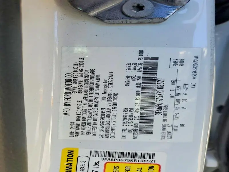 2019 FORD FUSION S  