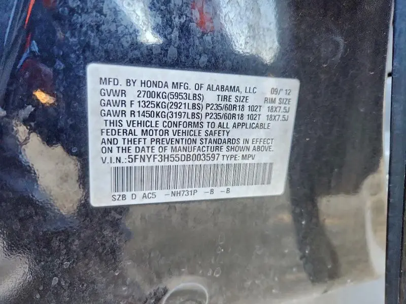 2013 HONDA PILOT EXL  