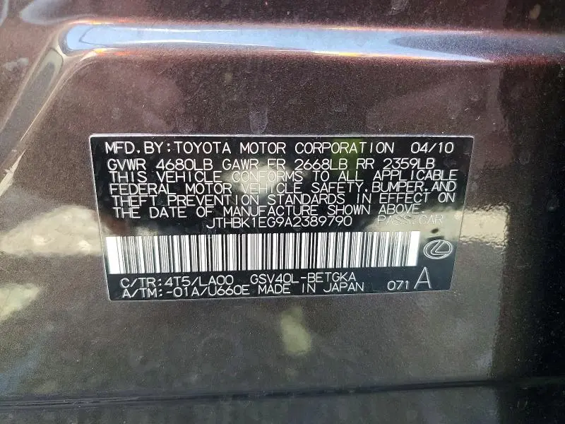 2010 LEXUS ES 350 BASE  