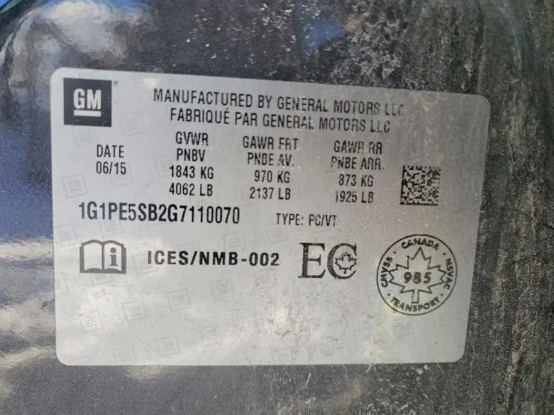 2016 CHEVROLET CRUZE LIMITED LT  