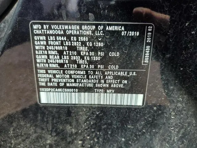 2019 VOLKSWAGEN ATLAS SE  