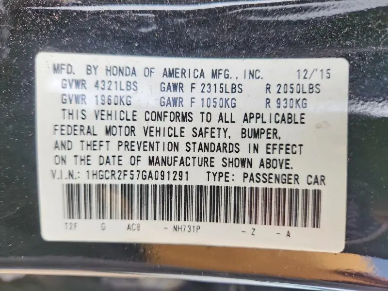 2016 HONDA ACCORD SPORT  
