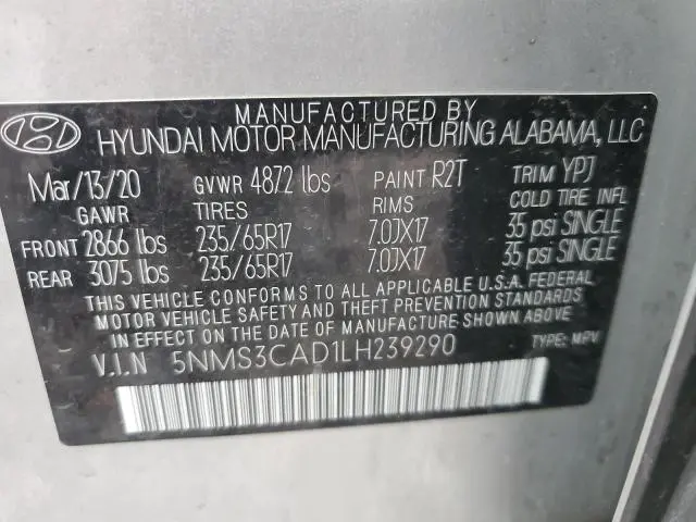 2020 HYUNDAI SANTA FE SEL  