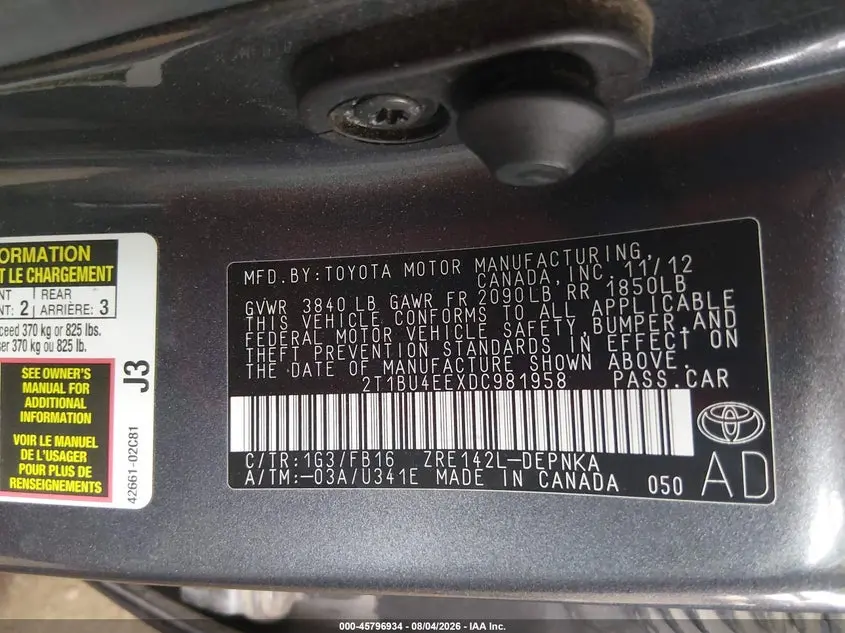 2013 TOYOTA COROLLA LE