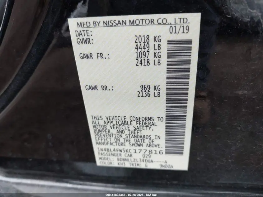 2019 NISSAN ALTIMA 2.5 PLATINUM