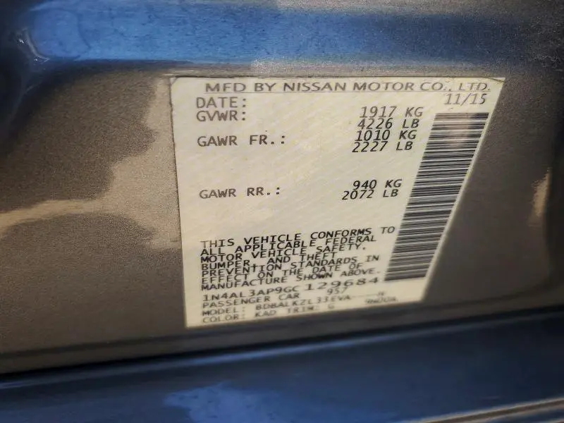 2016 NISSAN ALTIMA 2.5 SV  