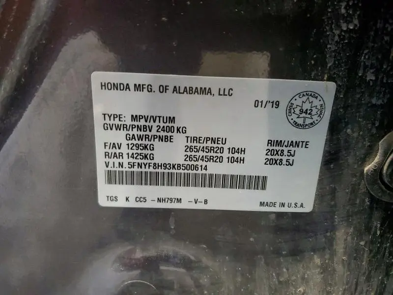 2019 HONDA PASSPORT TOURING  