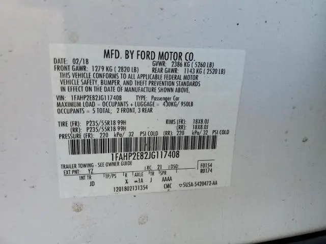 2018 FORD TAURUS SEL  