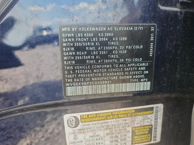 2012 VOLKSWAGEN TOUAREG V6 TDI  