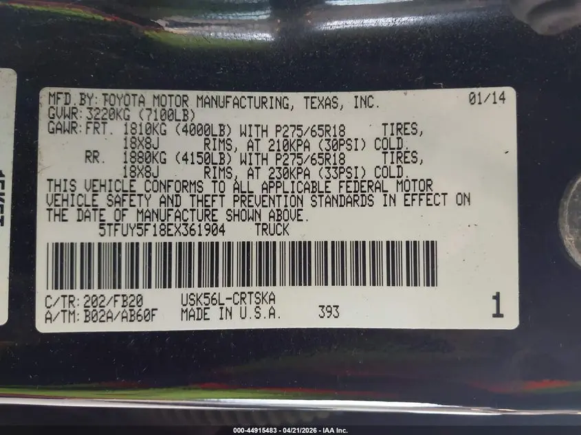 2014 TOYOTA TUNDRA SR5 5.7L V8