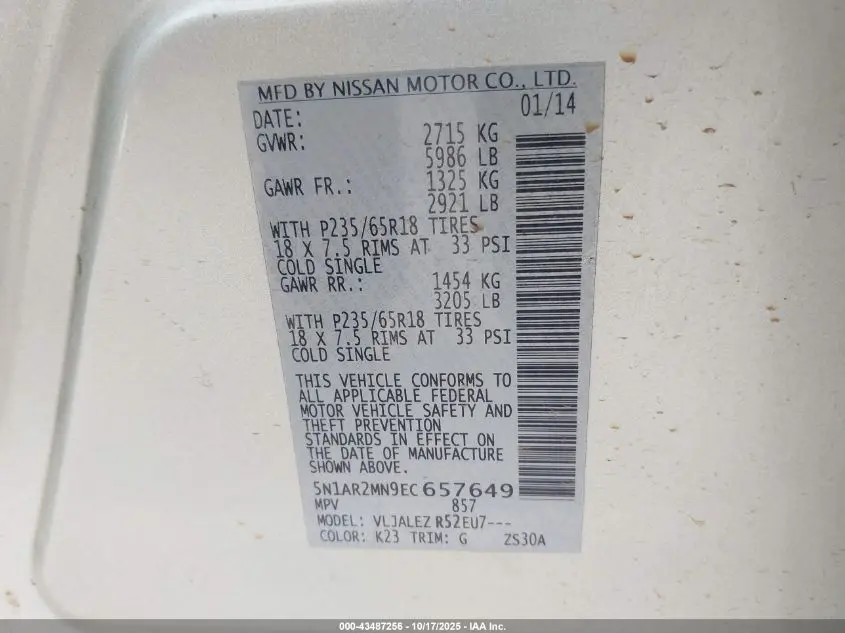 2014 NISSAN PATHFINDER PLATINUM/S/SL/SV