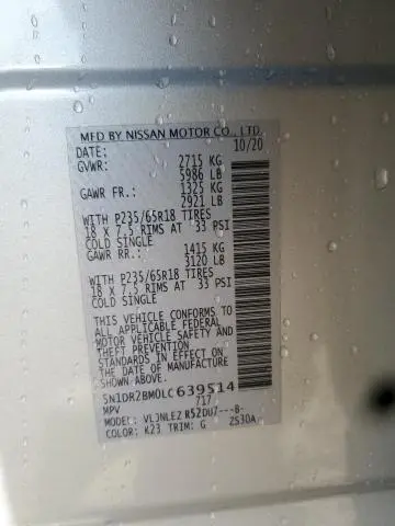 2020 NISSAN PATHFINDER SV  