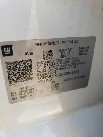 2019 CHEVROLET SUBURBAN K1500 LT  